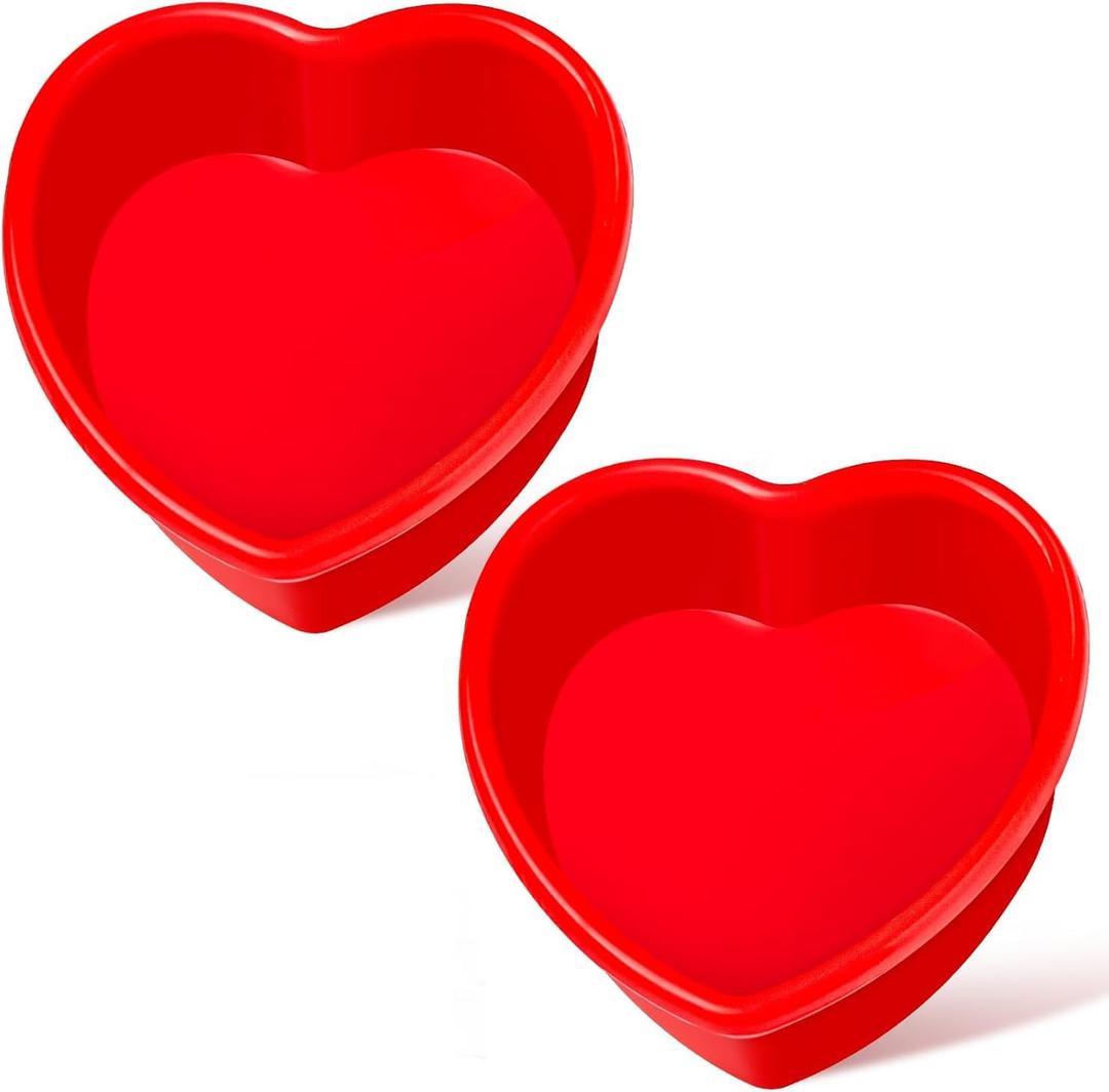 4 Inch Mini Heart Shaped Cake Pans, 2 Pack Nonstick Small Heart Silicone Baking Molds for Cheesecakes, Chocolate Cakes, Brownies, Red