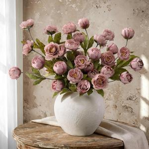Waipfaru 6 Pcs Faux Peonies Artificial Flowers for Vase, Vintage Silk Peony Stems for Wedding Vase Filler DIY Bouquet Centerpieces Home Indoor Outdoor Decor (Pink, 27")