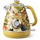 Hazel Quinn X Eduardo Recife Electric Kettle - 1200W Fast Water Boiling, 1.7L/57oz, All 304 Stainless Steel Interior, BPA-Free, Auto Shut-Off, Cordless Retro Teapot with Thermometer - Floral Patterned