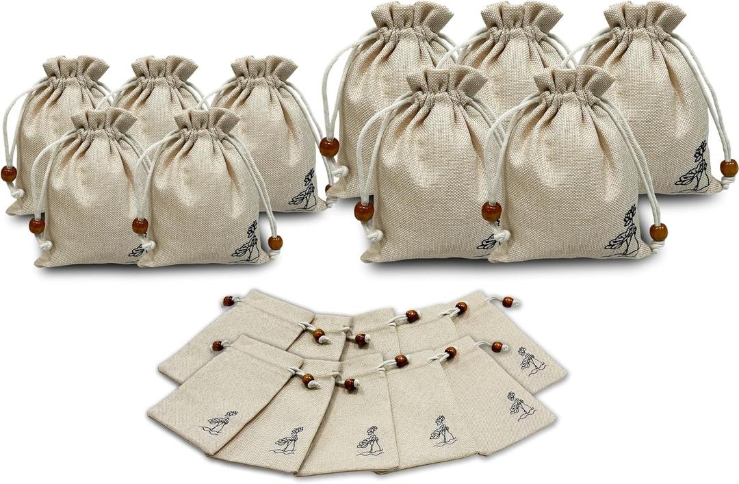 Drawstring Burlap Gift Bags Empty Sachet Bags for Lavender, Soft Breathable Washable Pouches, Storage Bags for Organizing. (Beige-20, Mixed Pack)
