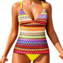 ZAFUL Women's Tankini Swimsuit Tiered Ruffle Top Backless High Waist Bikini Set 2 Piece Bathing Suit Summer Beachwear (3-Yellow, M) (Yellow, M)