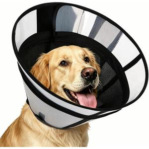 Upgraded Dog Cone Collar for Dogs After Surgery, Soft Transparent Pet Recovery Collar for Dogs, Depth Adjustable Dog Cone Collar, Elizabethan Collar (L, Black)