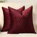 Red Throw Pillow Covers: 2 Pack 22x22 Inch Original Striped Velvet Square Decorative Pillow Cases for Farmhouse Couch (Burgundy)