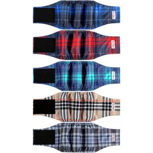 5 Pack Male Dogs Diapers, Washable Reusable Premium Belly Bands for Male Dogs, High Absorbing Male Dog Pee Wraps for Doggie in Incontinence or Excitable Urination and Training Grid Large (Large (18"-20"))