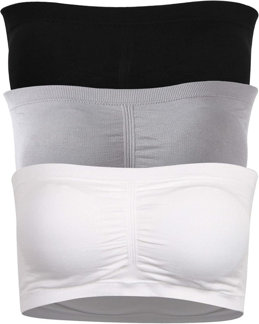 Women's Bandeau Bra, Strapless Bralette Seamless Bandeau Bra Tube Top Bras (Large, #003 Black White Grey)