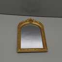 Small Gold Vintage Vanity Desk Makeup Mirror Antique Decorative Wall Mirror,Resin Carved Arch Table Mirror with Stand for Living Room,Bedroom Dresser,Desktop Decor 10.2" x 7"