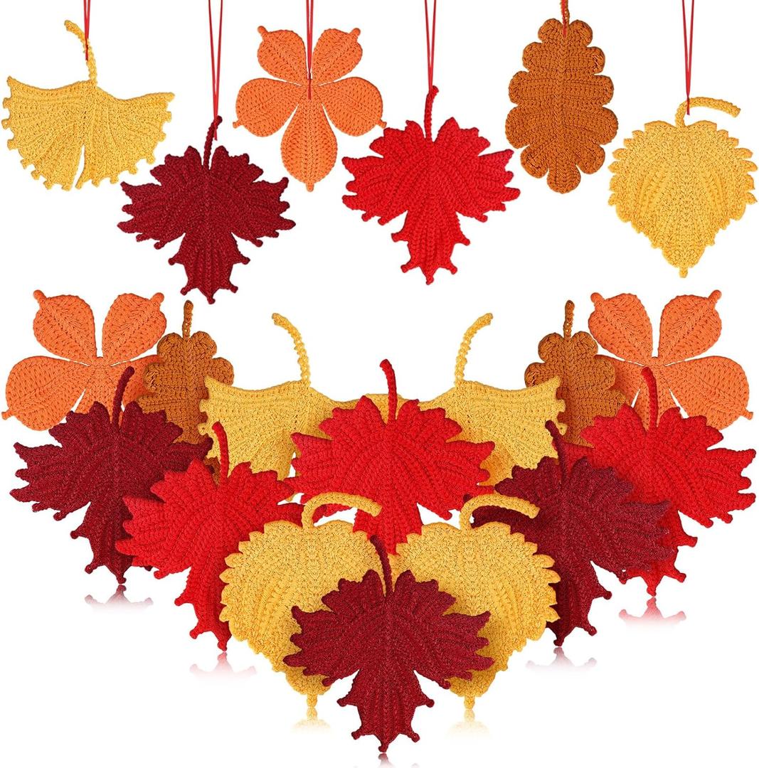 24 Pcs Fall Maple Leaf Ornaments for Tree Crochet Ornaments Thanksgiving Maple Leaf Hanging Pendant for Tree Decorations Autumn Leaves Birch Ginkgo Garland Table Decorations 6 Style