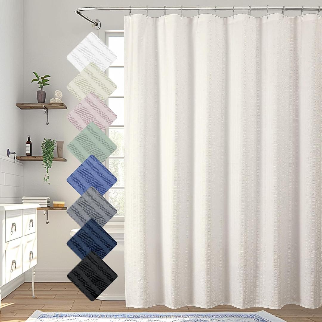 Aiyufeng Extra Long Cream Shower Curtain 72 x 84 inches Long, 3D Embossed Textured Fabric Shower Curtain for Bathroom, Water Repellent, Machine Washable