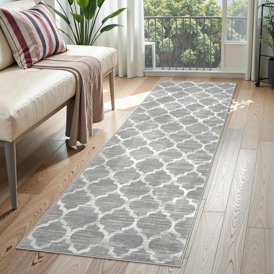 Lahome Moroccan Washable Runner Rug, 2x6 Kitchen Runners Non Slip Grey Runners for Hallways, Throw Rugs and Mats for Laundry Room, Carpet Runner Rugs for Hallway Entryway Bathroom Area Rugs Meline