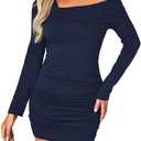 luvamia One Shoulder Dresses for Women Bodycon Long Sleeve Ruched Cocktail Party Date Night Short Dress Special Occasion, Size: M
