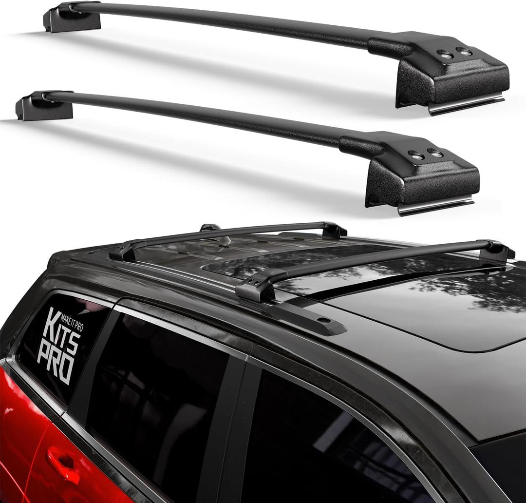 KitsPro 260lb Roof Rack Cross Bars for 2011-2021 Jeep Grand Cherokee (ONLY FIT Factory Grooved Side Rails), Matte Black Heavy Duty Aluminum Cargo Crossbar