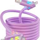 USB C Cable,240W 4 in 1 Charging Cable 4FT,Charging Cable Fast Charging & Data Sync,Multi USB Cable with Breathing Light,Charger Cord for iPhone 16/15 14 Samsung MacBook iPad Tablets,Purple