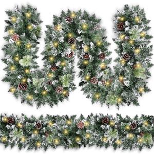 Christmas Garland with Lights, Covanm 9Ft Garland with LED Lights, Artificial Pine Cones and Pine Needles Use for Christmas Decorations and Holiday Mantle Decor