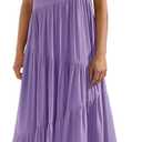 Womens Summer Dresses Loose Sleeveless Spaghetti Strap Asymmetric Tiered Maxi Dress (Large, Purple)