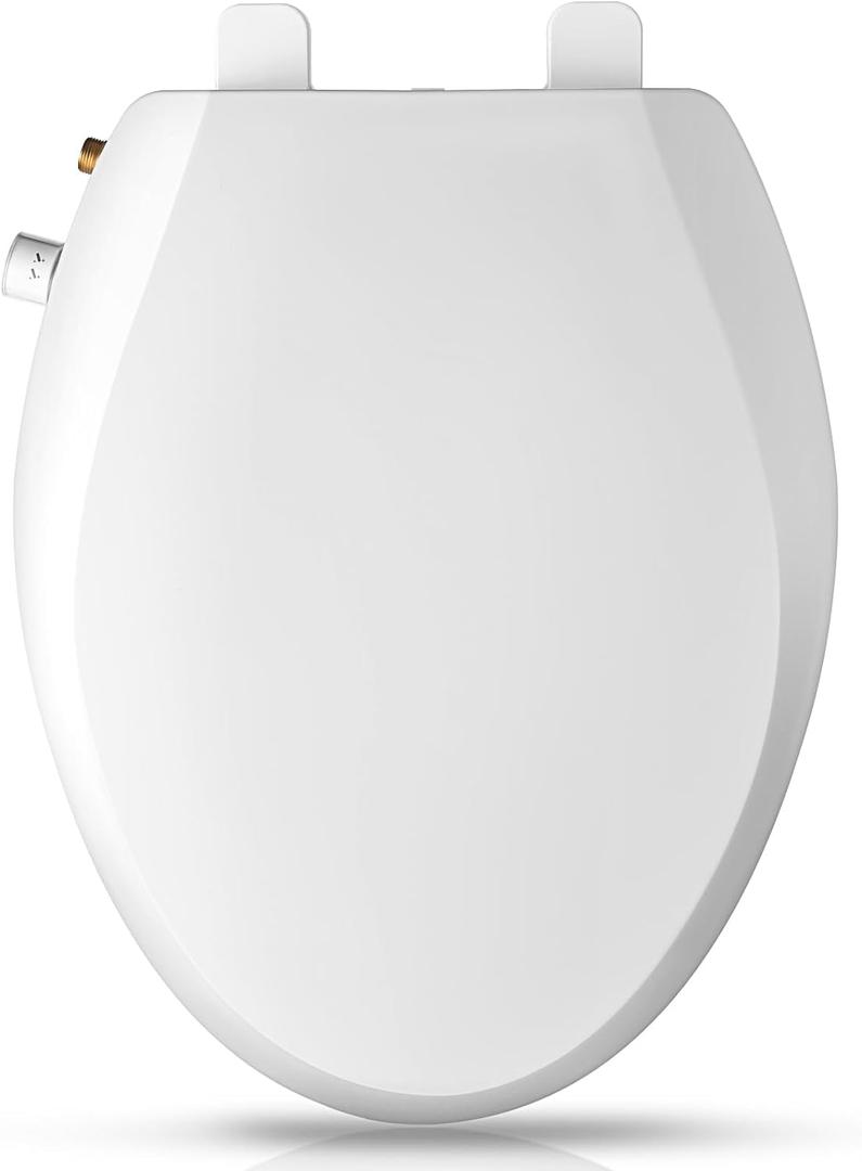 Clirass Elongated Bidet Toilet Seat with Quiet-Close, Non-Electric Bidet Mode with Dual Nozzles, Fits Elongated Toilet Seat, Adjustable Water Pressure with Brass inlet (Elongated)