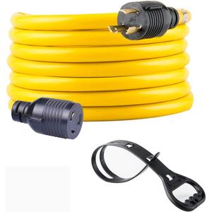 75FT Heavy Duty 3 Prong Generator Locking Power Cord NEMA L5-30P/L5-30R,10 Gauge SJTW Cable, 125V 30Amp Yellow Generator Lock Extension Cord with UL Listed