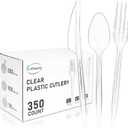 EcoDispose 350 Count Heavy Duty Disposable Silverware, BPA-Free Plastic Cutlery Set - 200 Forks, 100 Spoons, 50 Knives for Parties, Weddings, Catering & Daily Use