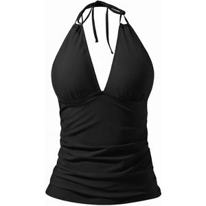 Yonique Women's Halter Tankini Top V Neck Swim Top Tummy Control Bathing Suit XL