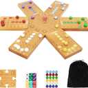 Marble Board Game, Wooden Board Game for 4 and 6 Players, Portable Original Marble Game with 24 Marbles 12 Dice for Family Friends Party Game Night