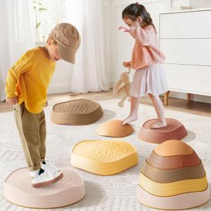 Tiny Land Stepping Stones for Kids, 5pcs Non-Slip Toddler Stepping Stones, Sensory Stepping Stones for Promoting Toddler's Balance & Coordination Skills, Stepping Stones for Toddlers 3-5 (Yellow)