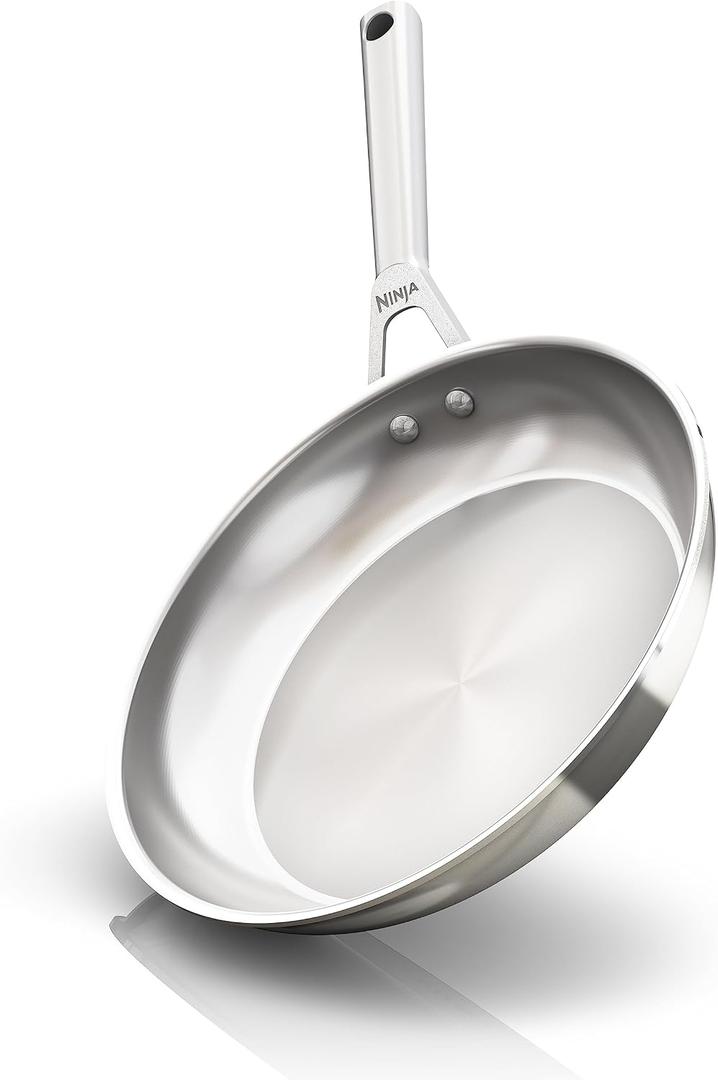Ninja EverClad Commercial-Grade Stainless Steel 10.25" Fry Pan, Tri-Ply Pans, Oven Safe to 600F, All Stovetops & Induction Compatible, Stainless, C90026