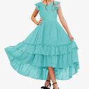 HOSIKA Girls Lace Boho Flower Girl Dress Ruffle Sleeve A-Line Formal Dresses for Wedding Party 6-12 Years