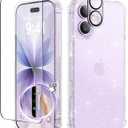 GVIEWIN for iPhone 17 Case, with Screen Protector+Camera Lens Protector, [NonYellowing] Clear Floral Slim Shockproof Protective Hard PC Back Women Phone Case for iPhone 17 6.3", Twinkle Clear