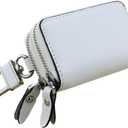 Car Key Case Genuine Leather, Car Keychain Holder with Metal Hook, 2 Sides Pocket Car Key Fob Holder for Women (White Regular)