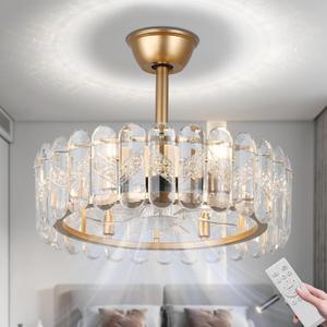 FRIXCHUR 20.7" Modern Crystal Fandelier Ceiling Fan with Light, 6-Lights Bladeless Chandelier Fan with Remote Gold Ceiling Fan for Bedroom Dining Room Living Room, 6 Speed