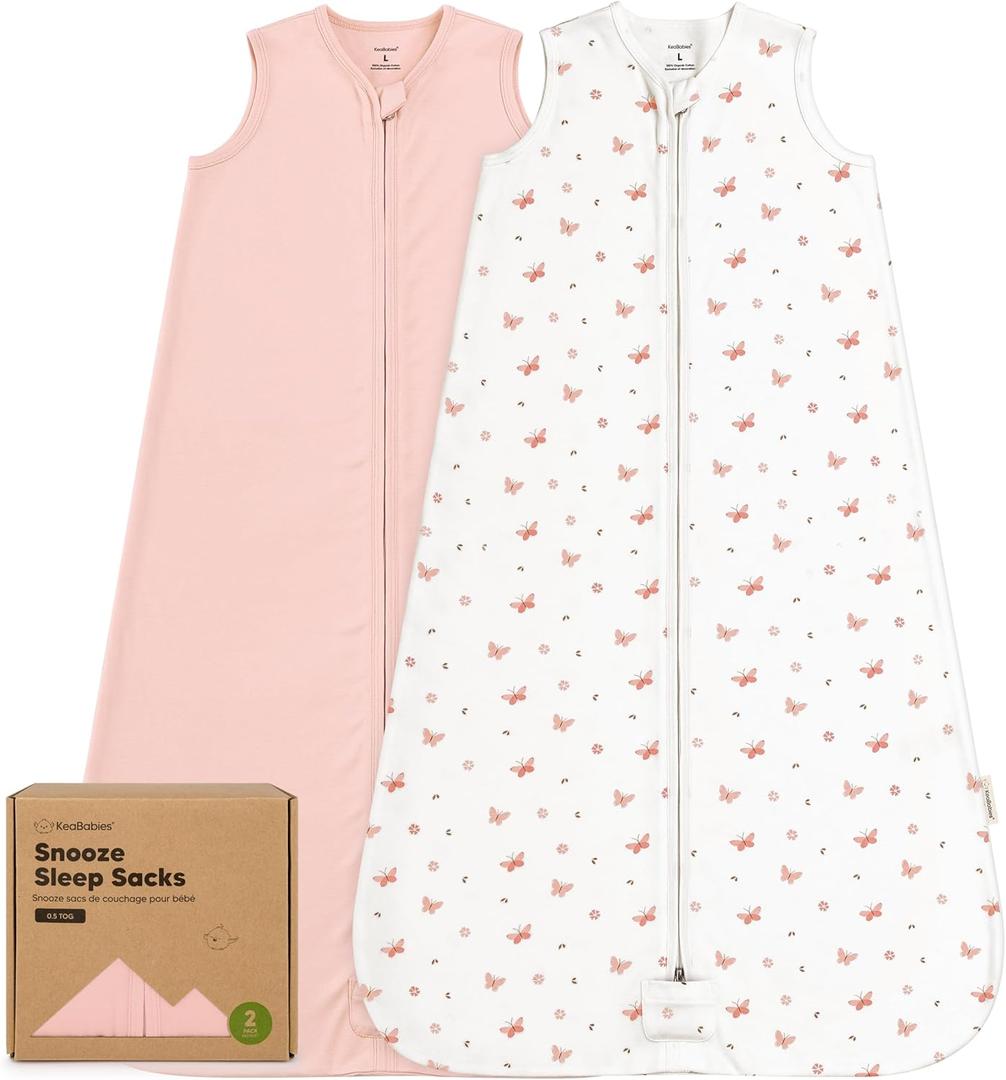 2-Pack Baby Sleep Sacks,Zipper Wearable Blanket - 0.5TOG Organic Cotton,Lightweight,Soft Cozy Toddler Sleeping Sack 12-24 months,Easy to Wear Large Newborn Transition Swaddles Sleepsacks (Butterflies)