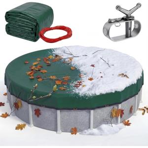 Extra Thick 24FT Round Swimming Pool Cover for Above Ground, Above-Ground Pool Cover with Winch and Cable, Windproof Tarp Straps UV-Resistant, Reinforced Edges (Army Green)