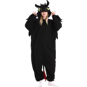 Unisex Adult Onesie Dragon Animal Pajamas,Halloween Cosplay Costumes,Cartoon Costumes Party Wear (Black, L)