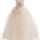 Weileenice Vintage Off The Shoulder Flower Girl Dress Lace Embroidery Little/Big Girls Wedding Bridesmaid Holiday Ballgown (4-5T, Light Champagne)