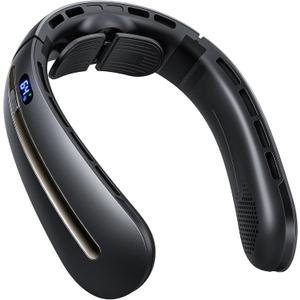 SWEETFULL Neck Fan, 3 Turbo Portable Fans with Neck Support, 4 Speed & LED Display, 5200mAh Rechargeable Personal Fan, Hand-Free Wearable Bladeless Cooler, Gift for Travel Birthday, Men, Women (Black)