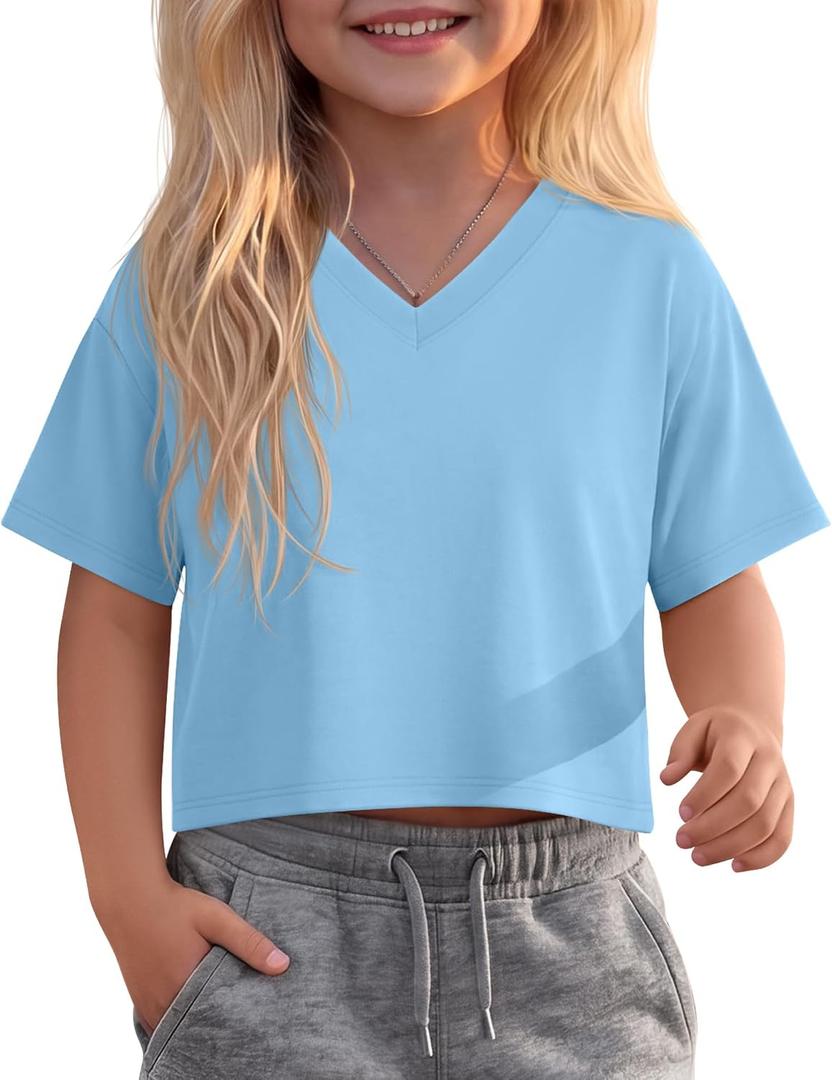 Girl Toddler Crop Tops | Short Sleeve T Shirts, Summer Basic Tees, V Neck, Casual, Comfy, Cropped, Solid Color, Cute,for Kids 18M-5T, School