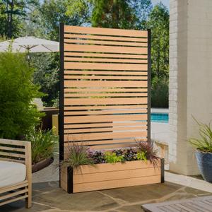 6ft H x 3.8ft W x 1ft L (1 Screen w/Planter) Freestanding Enclo Florence Cedar Color Patio Privacy Screen with Planter Box, Privacy Planters for Patio, Privacy Wall Outdoor Privacy Screen, EC18024