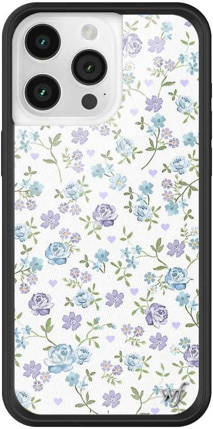 Wildflower Cases - Compatible with iPhone 15 Pro Max | Protective Black Bumper, 6.5ft Drop Test Certified, Women Owned Small Business | Aesthetic Coquette Trendy Flower | Lilac & Blue Floral