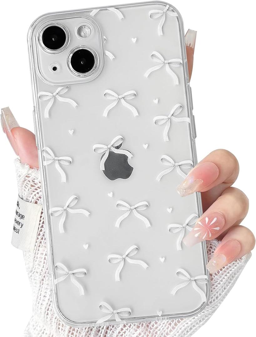 NITITOP Compatible with iPhone 13 Mini Case Clear Cute Bow Knot Design for Women Girls Stylish Bowknot Durable Soft TPU Slim Protection Phone Cover - White Little Bow