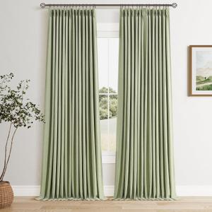Sage Green Pinch Pleated Linen Blackout Curtains 90 Inches Long for Living Room Bedroom 100% Blackout Drapes with Pinch Pleat Hooks Rings Soundproof Double Layer Room Darkening Window Treatments (40"W x 90"L (Pack of 2))