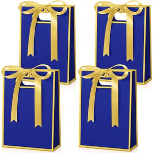 Kolldenn 30 Pcs Thank You Gift Bags with Handles 10.2 x 7.1 x 3.2 Inch Elegant Party Favor Bags with Ribbon Bow for Wedding Bridal Birthday Bridesmaid Holiday Party Supplies(Sapphire Blue)