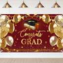 Avezano Graduation Banner Congrats Grad Class of 2026 Backdrop Maroon Gold Congratulation Backdrop for 2026 Graduation Party Decorations High School College Prom Background 6x3.6 ft