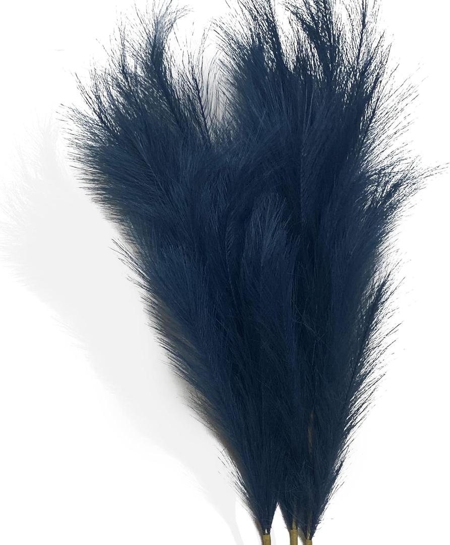 Pampas Grass Decor Fluffy Navy Blue Pampas Grass Tall Lager 43.3"-3 Stems Pompas Floral-Fake Pampas Grass-Artificial Pampas Grass Vase-Dried Pampas Grass-Pompous Grass Branches