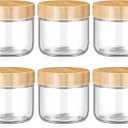 Suclain 6 Pcs 10 oz Glass Jars with Airtight Lids Overnight Oats Containers with Bamboo Lids Glass Food Storage Container Mason Jars for Snack Yogurt Chia Candy Spice Sugar