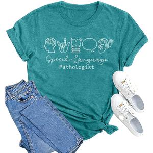 MAIHUN Speech Therapist Shirts for Women Speech Language Pathologist Tshirt SLP Tee Tops Cyan Large