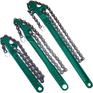 Lasnten 3 Pcs Large Reversible Chain Oil Filter Wrench with 12 16 9 Inch Chain Wrench Adjustable Heavy Duty Carbon Steel Sturdy Pipe Fitting Tool Spanner for Ratcheting Universal(Green)