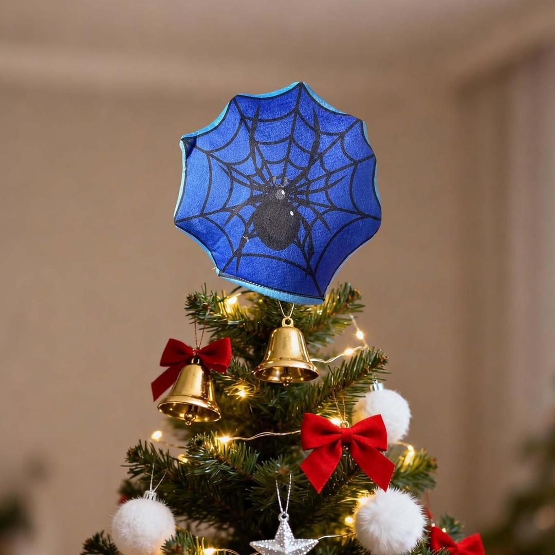 2 x Funny Christmas Tree Topper, 9.8 * 9.8inch Spider Web Topper, Blue Red Tree Topper Christmas Ornament Tree Topper Decors, Unique Cartoon Festive Birthday New Year Family Gathering Decors