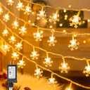 Brightown 43ft 100 LED Snowflake Christmas Lights, Plug in Snowflake Fairy String Lights, 8 Modes with Timer, Waterproof Connectable for Indoor Outdoor Birthday Wedding Christmas Decor (Warm White)