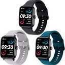 3 Pack 22mm Watch Bands Compatible with IDW13,IDW16,IDW19, Soft Silicone Replacement Strap for Fitpolo IDW13/Woneligo W13/FITVII HM57/TOOBUR IDW16/MILOUZ IDW19 Watch Women Men (Black/Gray/Deep Green)