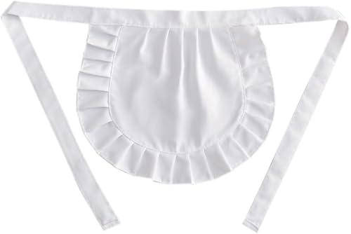SUN2ROSE white Cosplay Waist Apron Ruffed Puffy Tight Costume, Kids Half Apron Kitchen Party Favors Also Fits for Kids Apron Cosplay