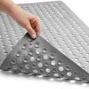 GORILLA Grip Patented Bath Tub Shower Mat, Machine Washable Bathtub Floor Liner Mats, Suction Cups and Drain Holes to Keep Tubs Clean, Soft on Feet, Bathroom Essentials, 35x16 Inch, Gray Opaque (Gray (Opaque))